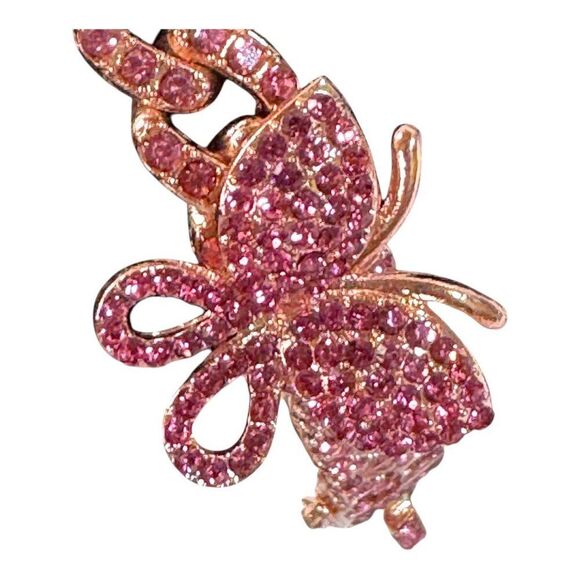 Pink Butterfly Rhinestone Bracelet Anklet Crystals 10” The Danbury Mint Box Incl - Picture 3 of 8